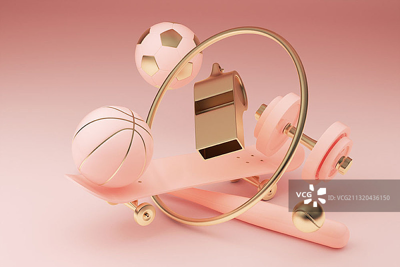 粉色和金色3D运动物品图片素材