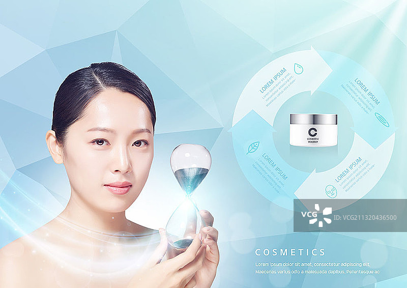 女人手持沙漏和眼霜容器图片素材