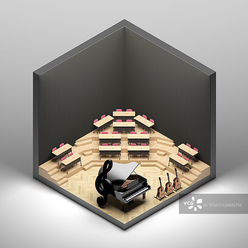 2.5D学校音乐室渲染图图片素材