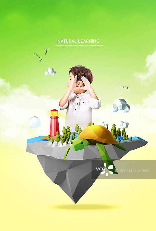 男孩与海龟岛图片素材