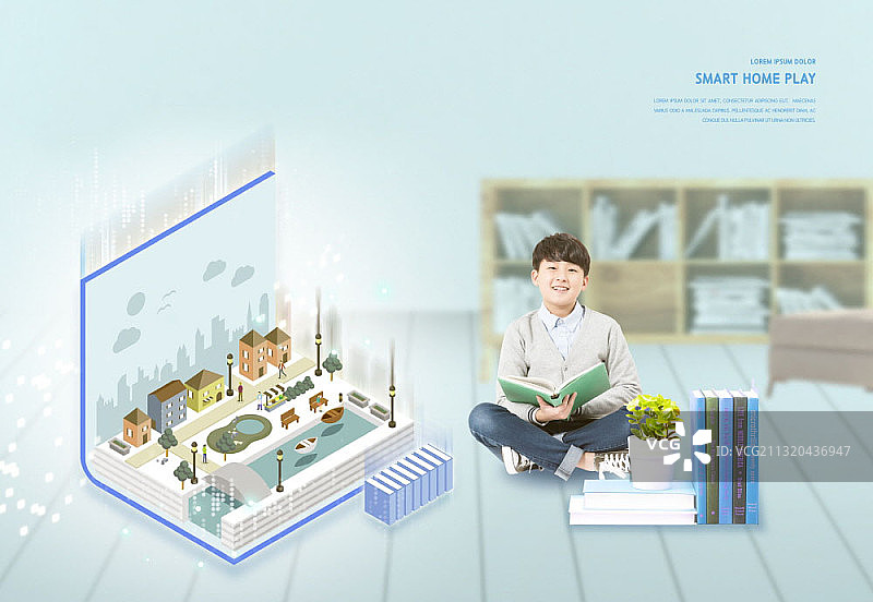 膝盖上放着书的男孩图片素材