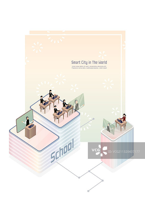 2.5D插画：在线教室图片素材