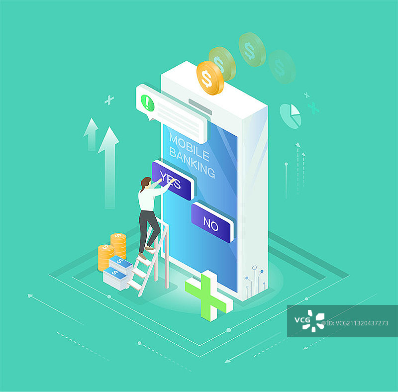 在手机银行App上按“是”按钮的人图片素材