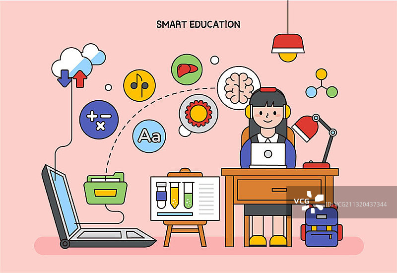 在线智慧教育相关彩色线条插画图片素材