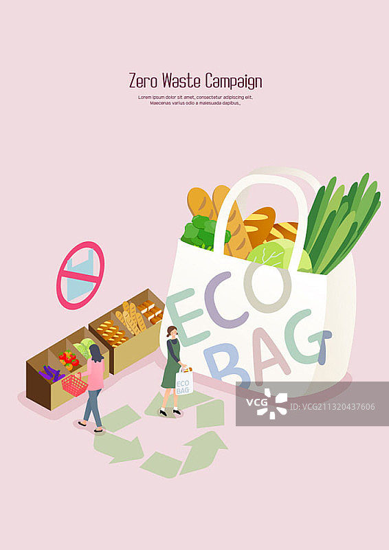 两名女子在超市使用环保购物袋的零浪费运动矢量插画图片素材