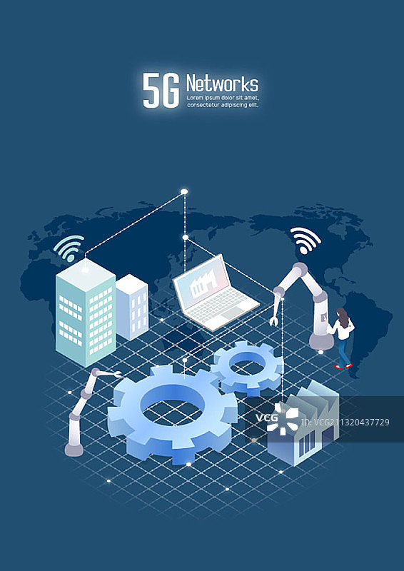 与机器人连接到5G网络的女性矢量图图片素材