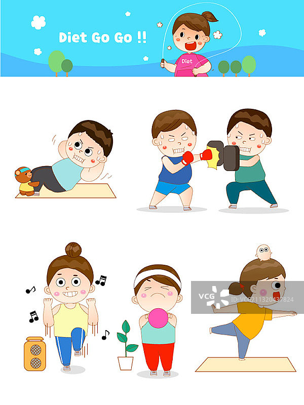 节食锻炼的男人和女人矢量图标图片素材