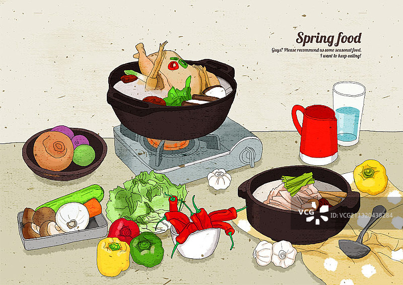 参鸡汤插图，鸡肉炖蔬菜图片素材
