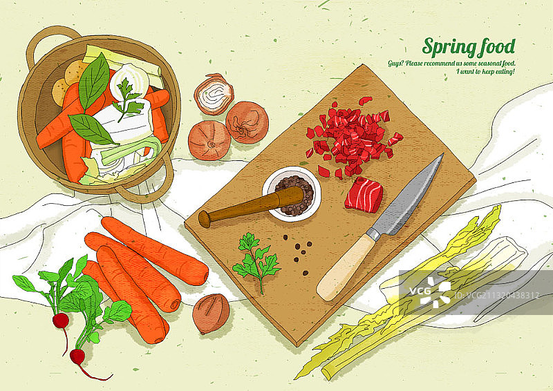 蔬菜炖锅与食材插图图片素材