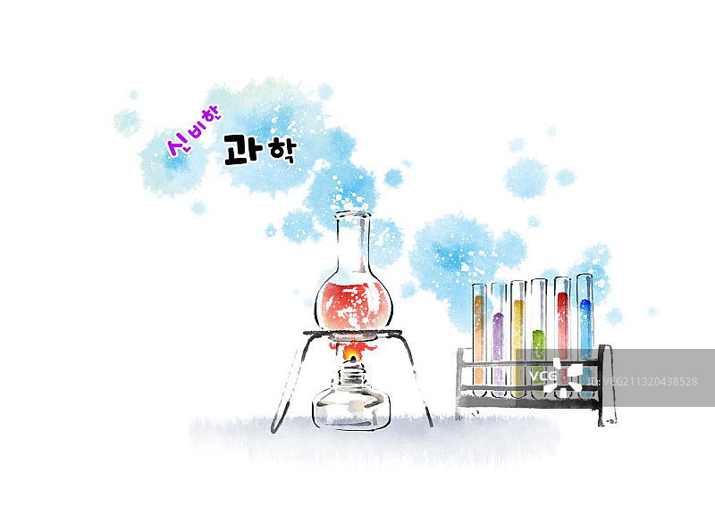 水墨画：科学课上的酒精灯和烧瓶图片素材