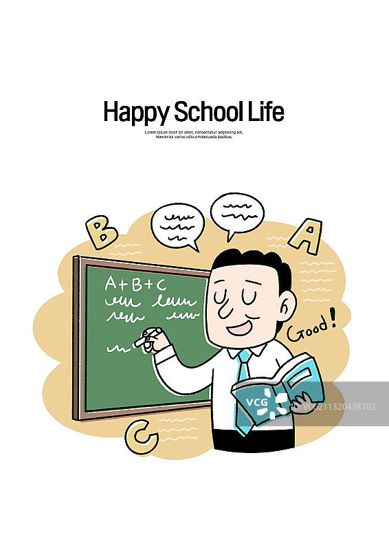 快乐校园生活主题插画：英语老师在黑板上写字图片素材