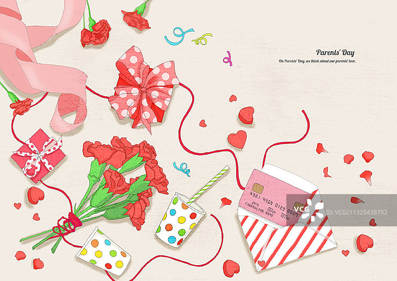 康乃馨亲子节礼盒信用卡信封插画图片素材
