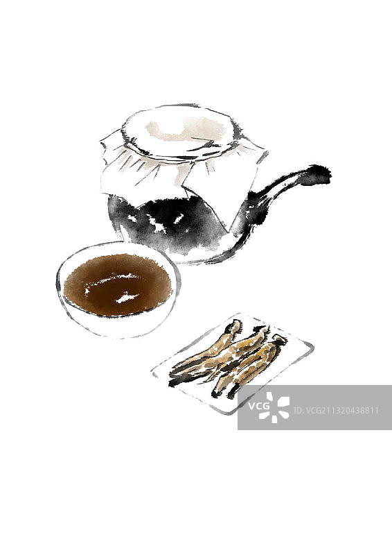 水墨画：人参和草药图片素材