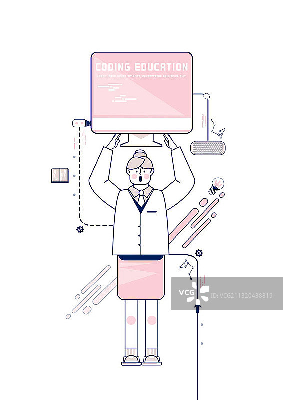 青少年举电脑的编程教育主题插画图片素材