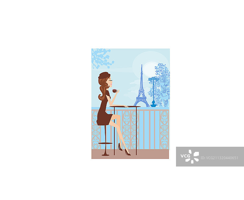 在巴黎咖啡馆里的漂亮女孩图片素材