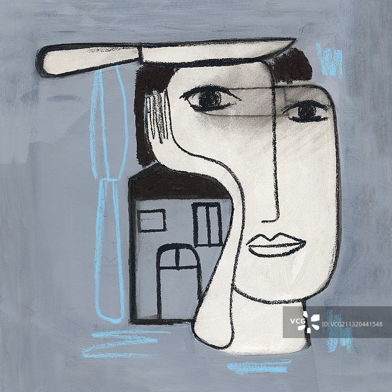 女保洁员和厨房用具的肖像。插图。图片素材