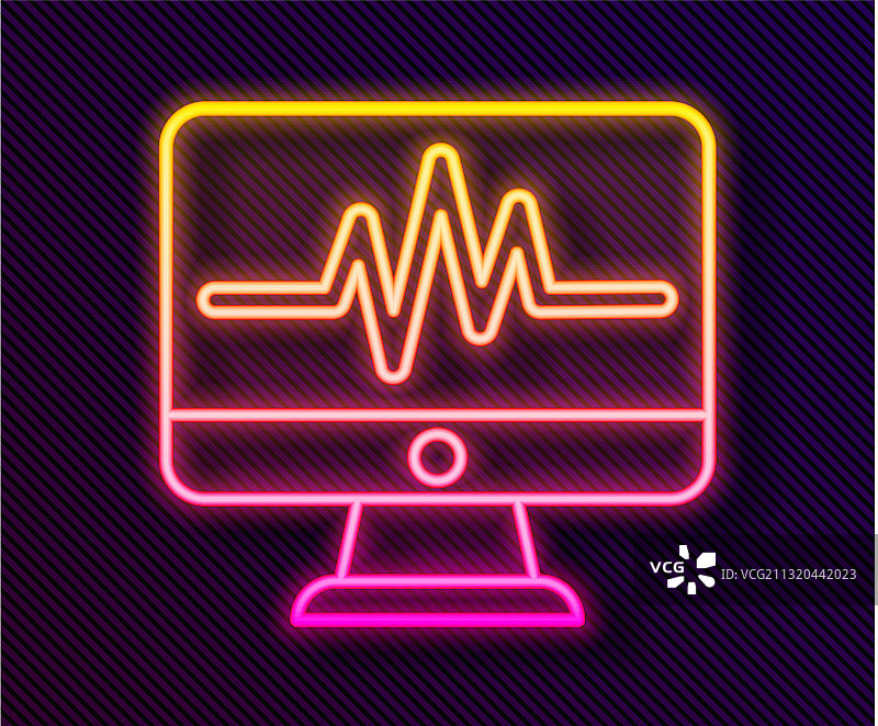 发光霓虹灯线条显示器心电图图片素材