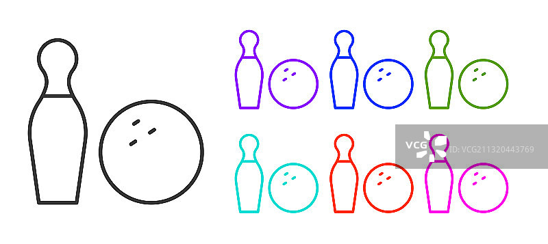 黑色线条保龄球瓶和球图片素材