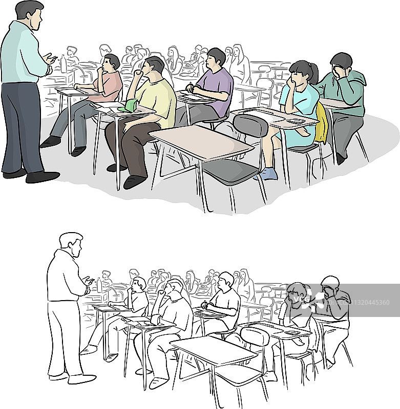 年轻人坐在桌旁听讲图片素材