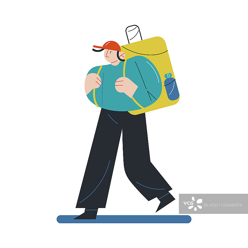 男人背着背包徒步和攀登自然景观图片素材