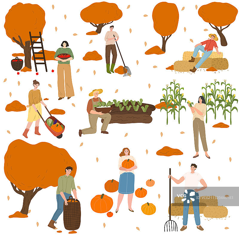 秋收农民人物合集图片素材