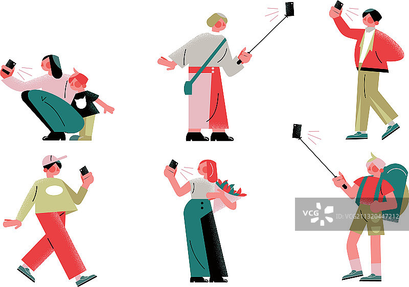 年轻人用智能手机自拍套装图片素材