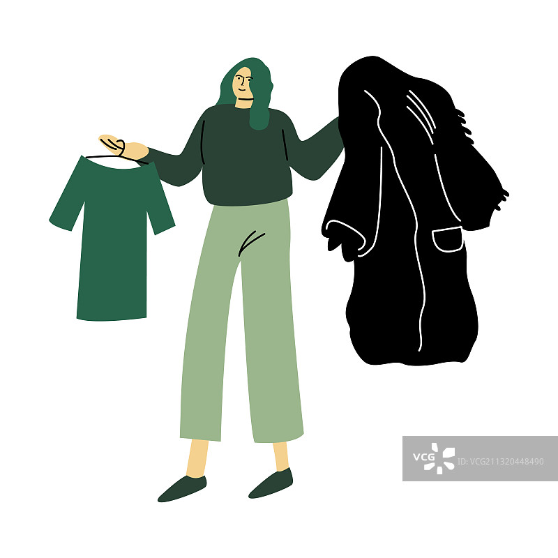 穿绿色裤子的环保志愿者女性图片素材