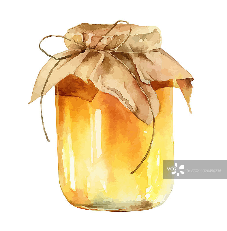 白色背景上的水彩蜂蜜罐图片素材