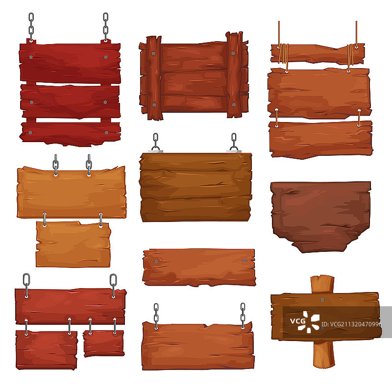 悬挂在绳索和链条上的木板图标集图片素材