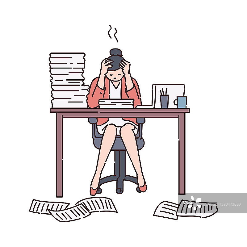 在混乱的办公室里，面临紧张截止日期的女人图片素材