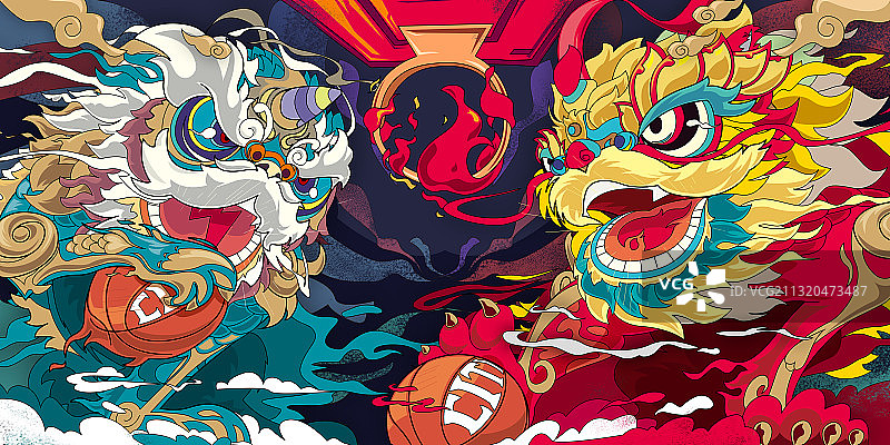 国潮舞狮篮球图片素材