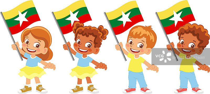 手中的缅甸国旗图片素材