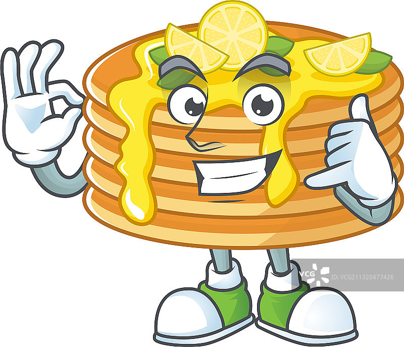 柠檬奶油薄饼吉祥物打电话图片素材
