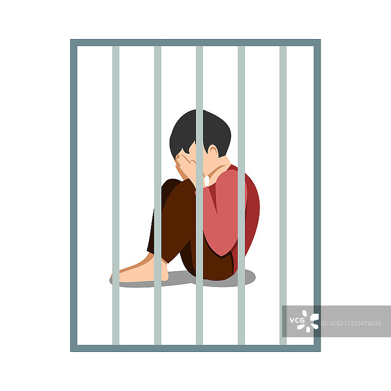 被锁在笼子里的悲伤男孩图片素材