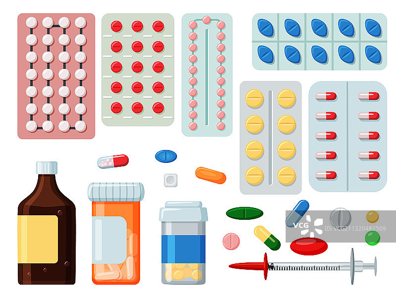 药品药片和液体图标集图片素材