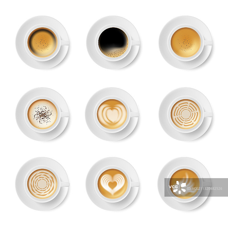 咖啡杯手绘俯视图逼真图标图片素材