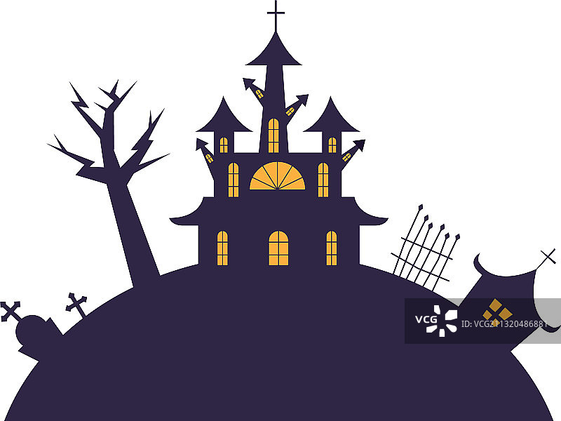 带墓碑和门的万圣节房屋图片素材