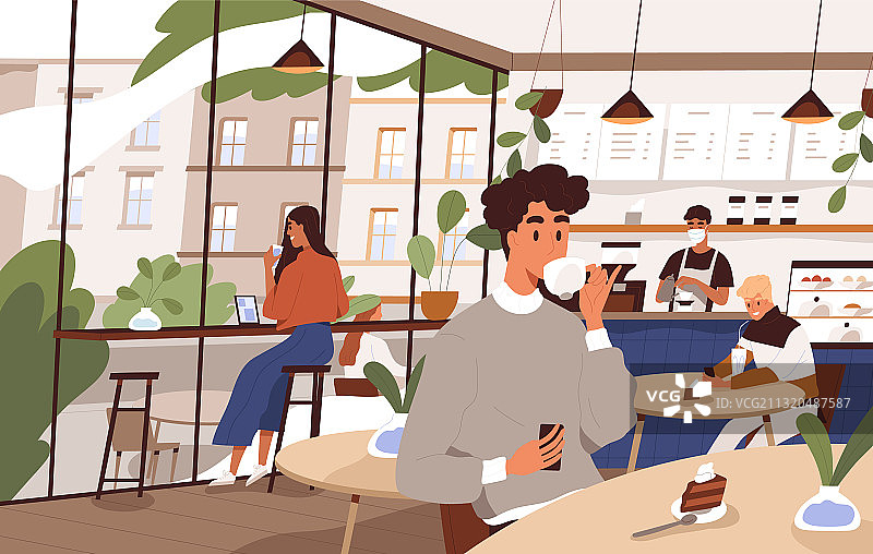 食堂保持社交距离场景图片素材