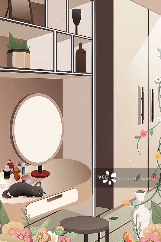 卡通手绘室内房间插画图片素材