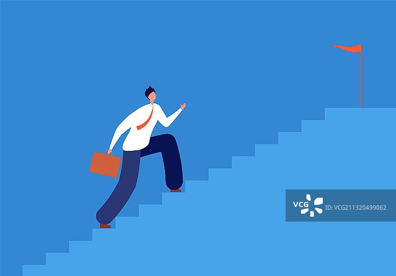 职业目标：男人奔跑在通往成功的阶梯上图片素材