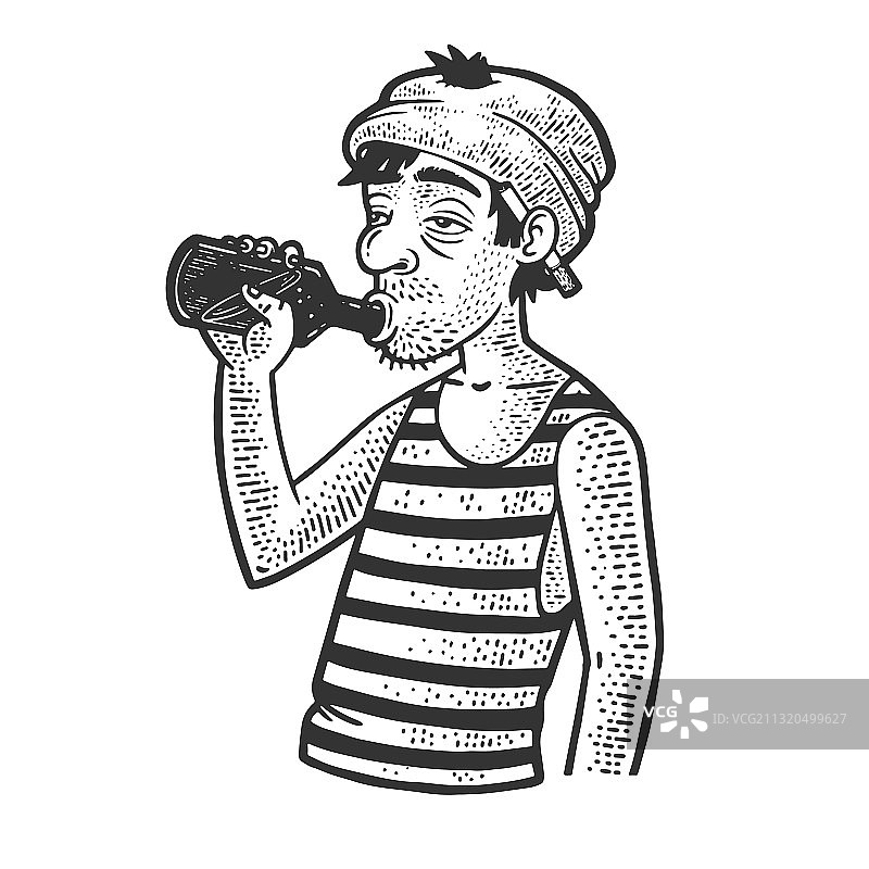 拿着酒瓶的醉汉素描图片素材