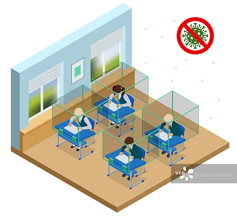 2.5D在学校坐在课桌前的儿童图片素材