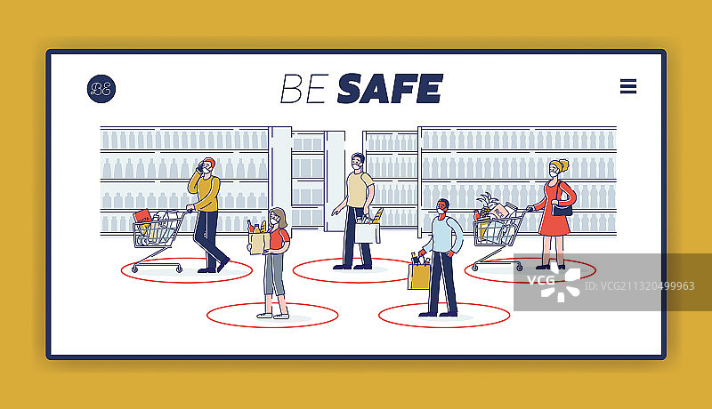 超市中保持社交距离的概念图片素材