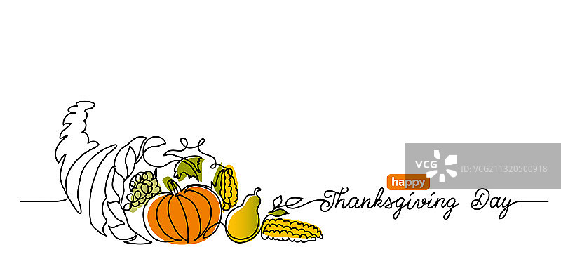 感恩节线条艺术背景与丰收角图片素材