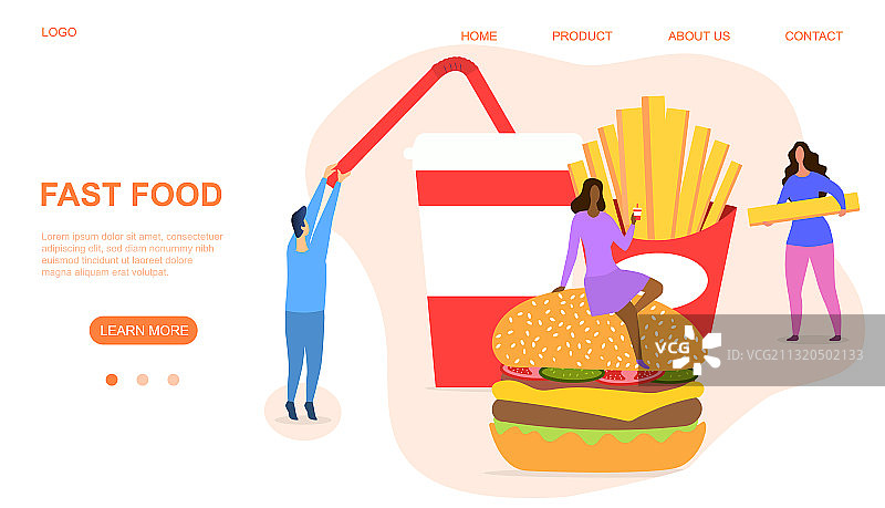 包含汉堡、饮料和薯条的快餐概念图片素材