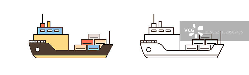 彩色单色货船图标合集图片素材