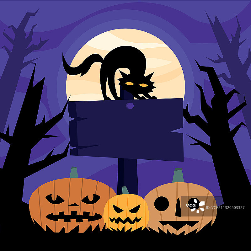 万圣节南瓜卡通和猫咪banner图片素材
