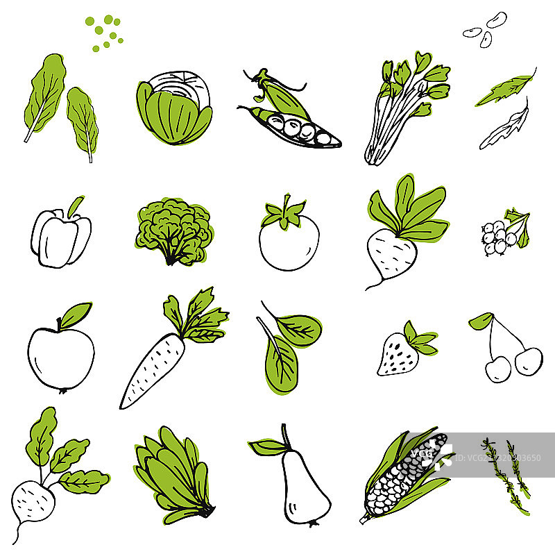 手绘蔬菜水果图标合集图片素材