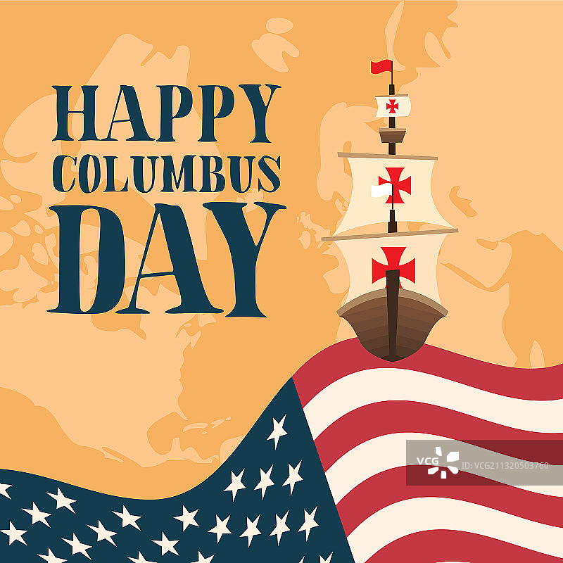 带有美国国旗和地图的船只欢庆哥伦布日图片素材