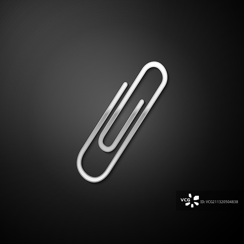 黑色背景上隔离的银色回形针图标图片素材